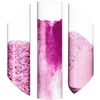 Two glasses filled with pink liquid and small bubbles on a white background