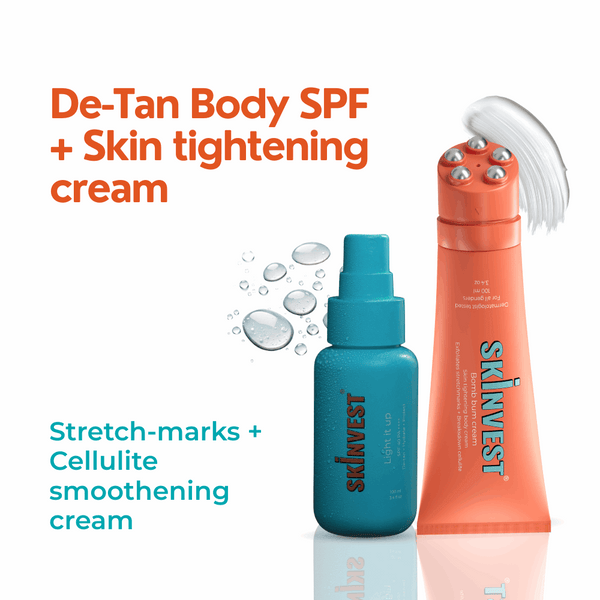 Two skincare products with text highlighting their features on a white background