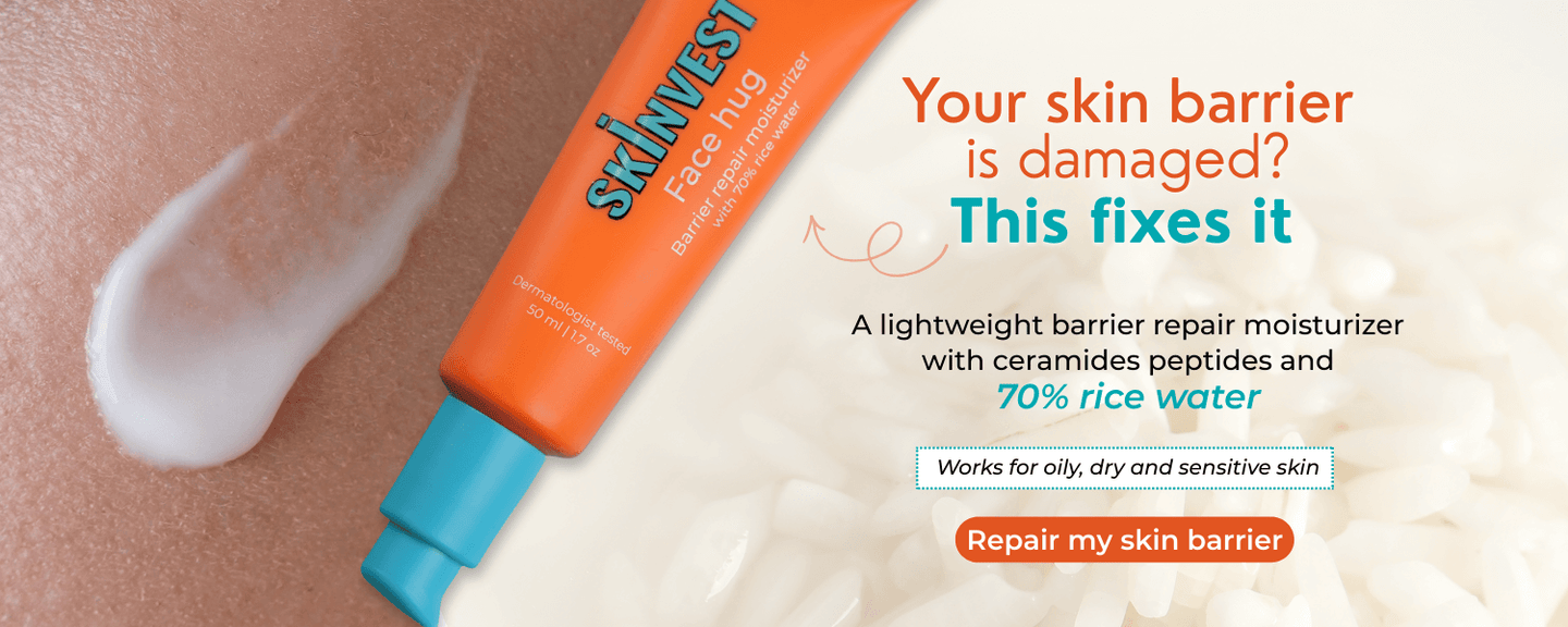 Skinceuticals repair cream with text on skin barrier damage and repair solution.