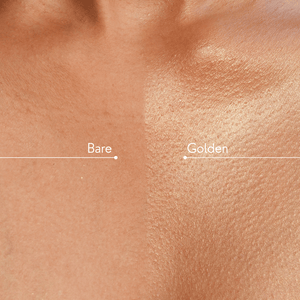 Comparison of 'Bare' and 'Golden' makeup swatches on skin