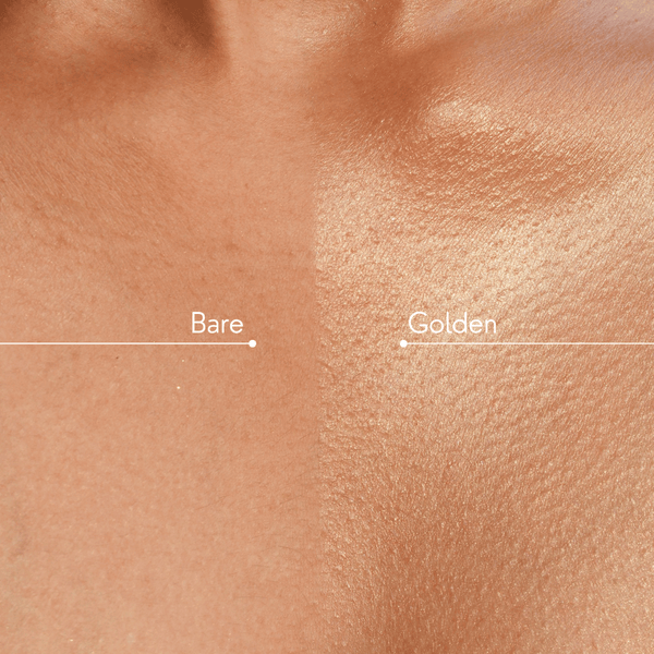 Comparison of 'Bare' and 'Golden' makeup swatches on skin