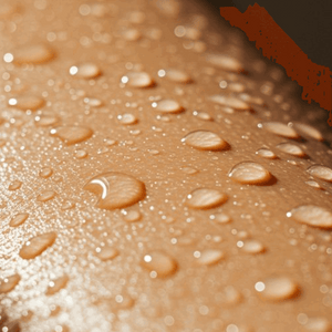 Close-up of water droplets on a brown surface
