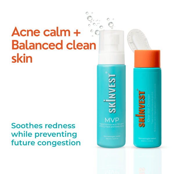 Two skincare bottles with text highlighting benefits on a white background