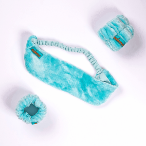 Skincare head wrap and wrist bands set for face washing routine