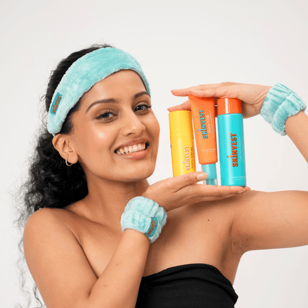 Soft microfiber headband and wrist bands for skincare and makeup