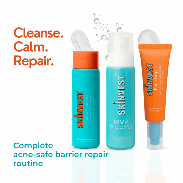 Three skincare products with 'Skinvest' branding on a white background.