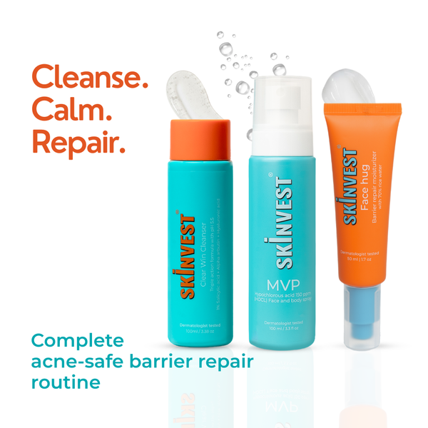 Three skincare products with 'Skinvest' branding on a white background.