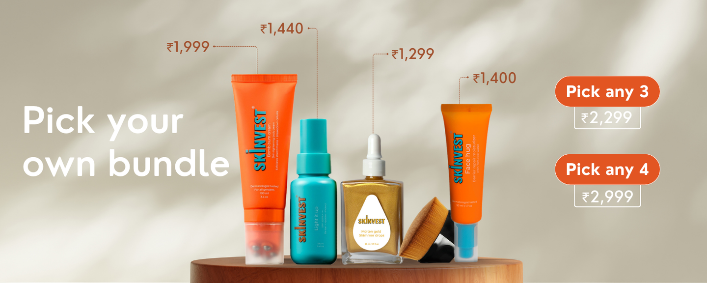 Cosmetic products with pricing labels on a neutral background