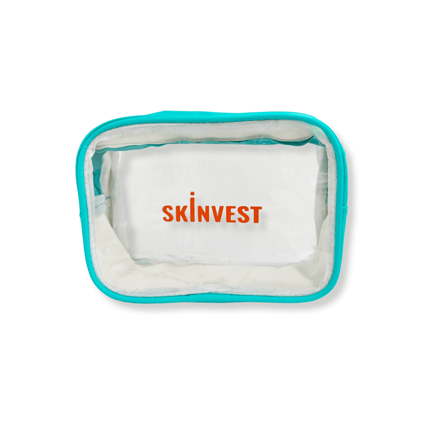 Skinvest Glow on the Go travel pouch with skincare minis