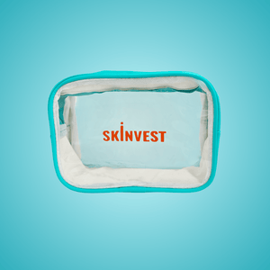 Skinvest Glow on the Go travel pouch with skincare minis